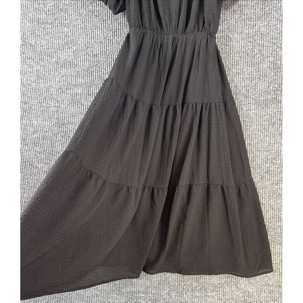ASTR The Label Black Tiered Puff Sleeve Midi Dress Boho Goth Romantic Prairie S - Picture 4 of 9